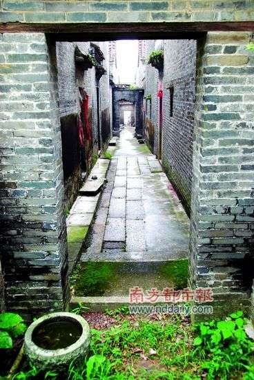 梅花村中，每列房屋之間是窄窄的青石板街，年代久遠，長有青苔
