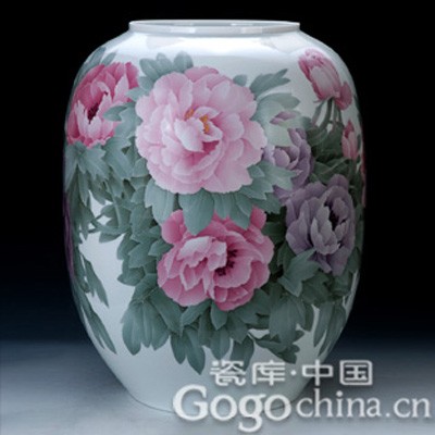 陳揚龍大師手繪藝術收藏品國色天香花瓶