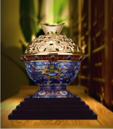 銀景泰藍“九龍聚寶盆”