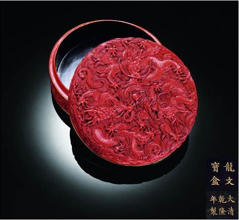 清 乾隆 剔紅雕海龍龍紋寶盒