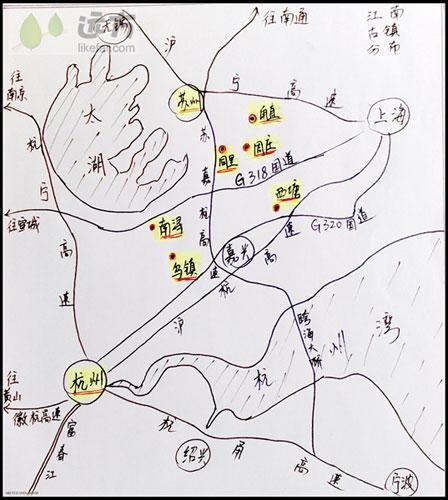 江南古鎮分布示意圖